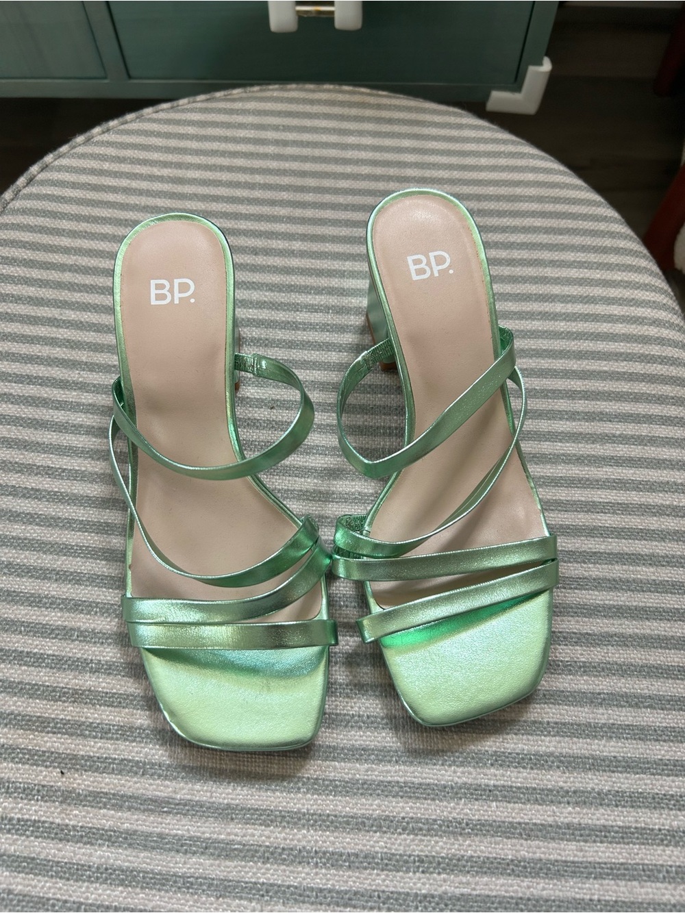 [NWOT] bp Iridescent Mint Green Strappy Heeled Sandals